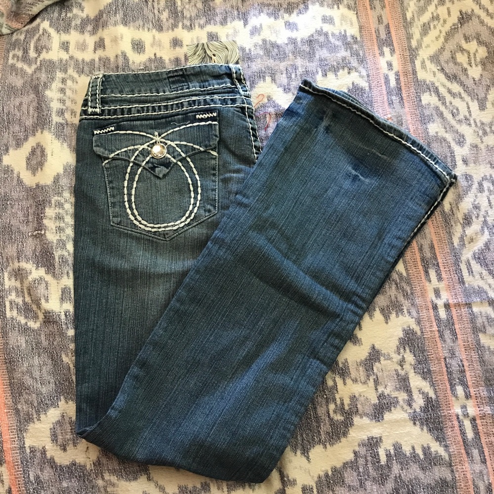 L A IDOL LIGHT BLUE DENIM RHINESTONE BLING JEANS